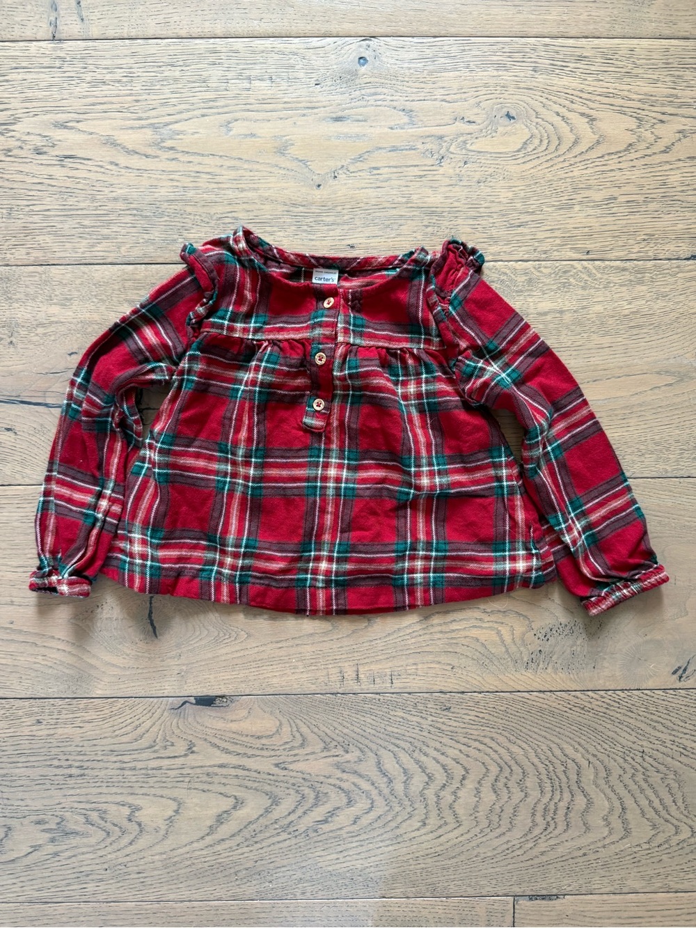 Carter’s Toddler Girls Red Plaid Christmas Top 3T Holiday Ruffle Blouse
